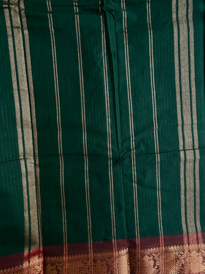 Kanchi cotton with stripe weaves green