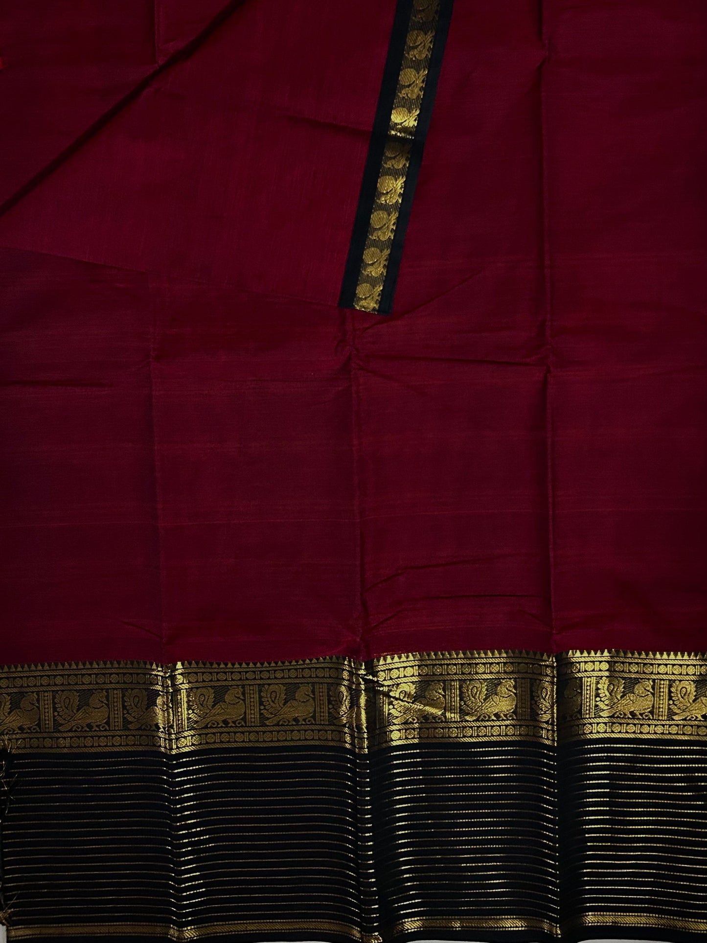 Kanchi cotton saree with zari lines border maroon with black border
