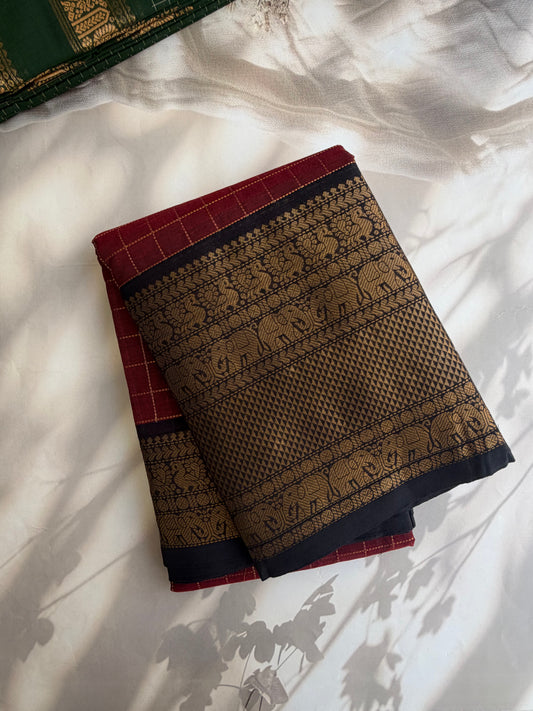 Kanchi cotton saree in zari kattam & grand pallu
