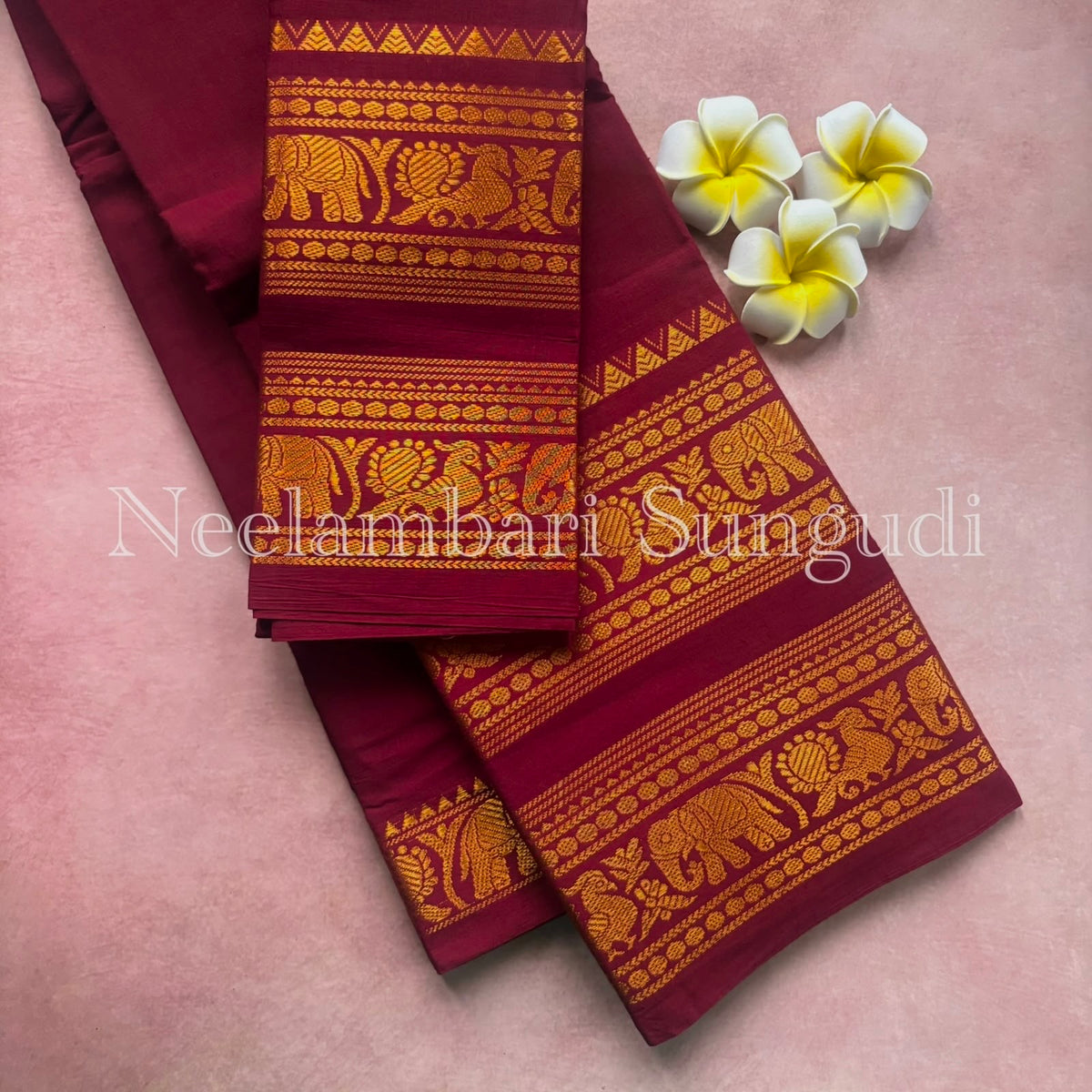 Sungudi saree with rettapett border - maroon