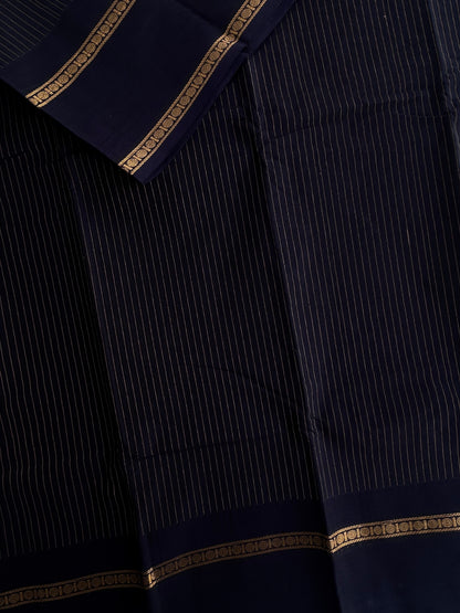 Kanchi cotton saree with Korvai Border - dark blue