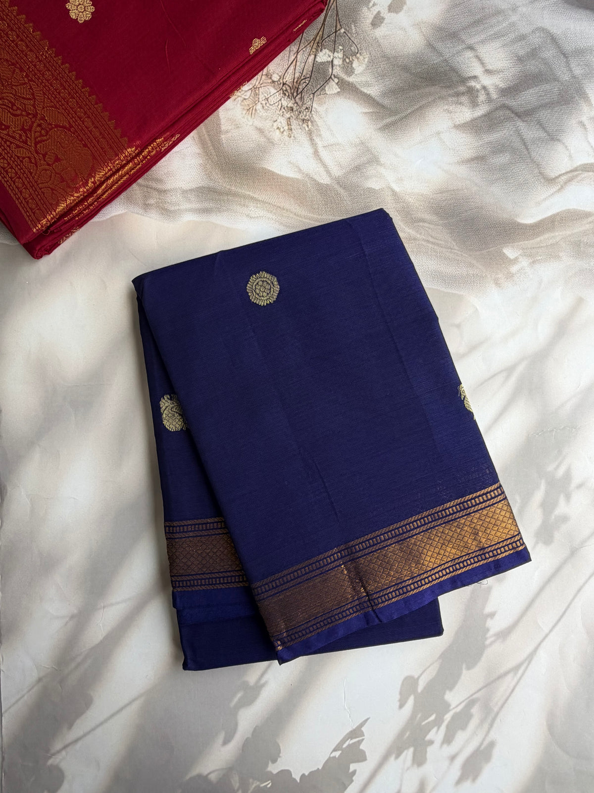 Kanchi cotton with zari weaves on body and pallu - dark blue