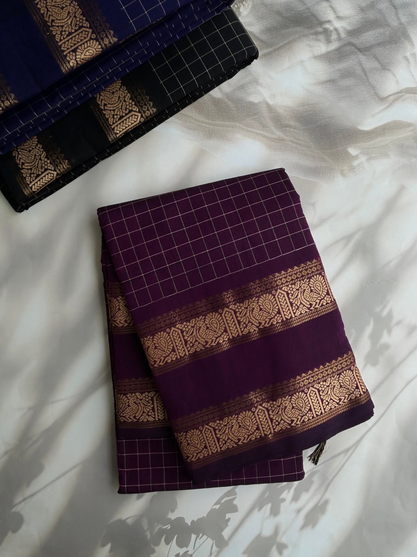 Kanchi cotton saree in kattam pattern