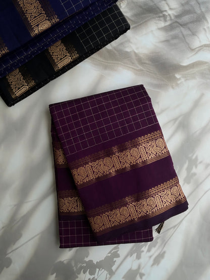 Kanchi cotton saree in kattam pattern