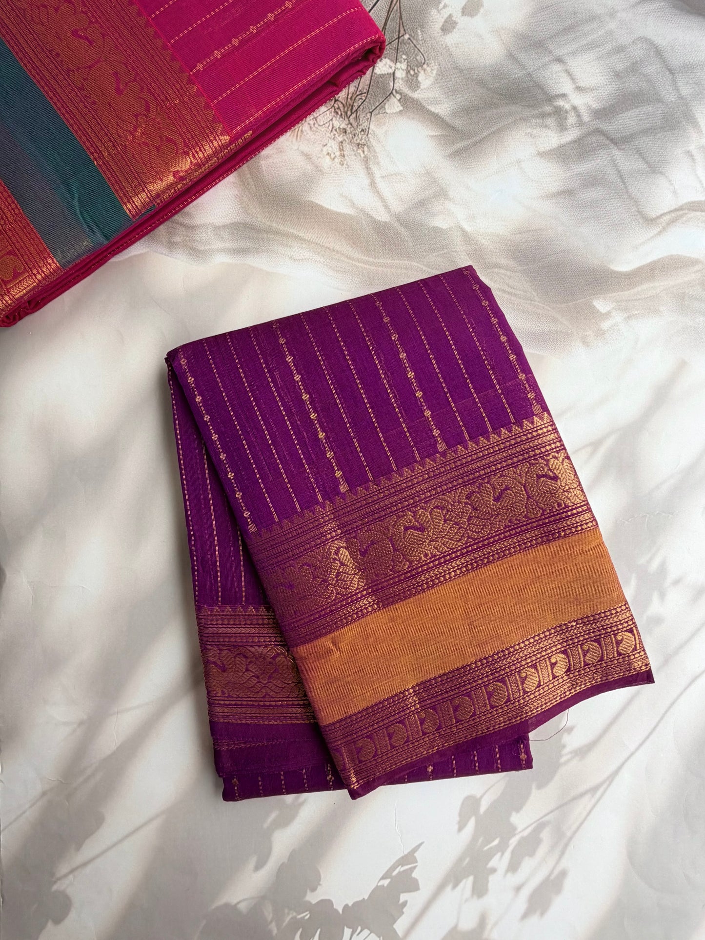 Kanchi Cotton saree with Vairaoosi weaves & grand pallu - violet