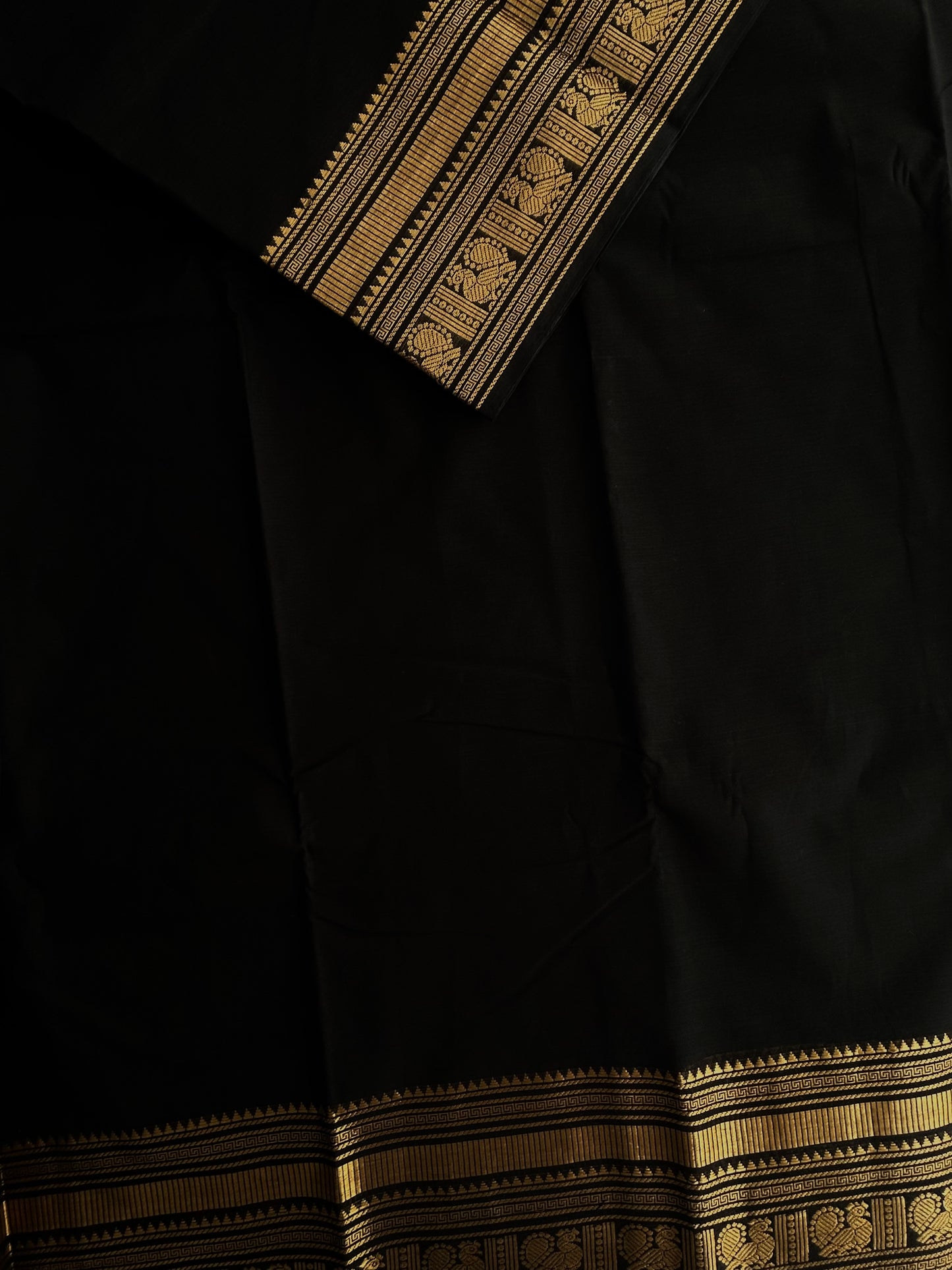 Kanchi cotton saree with zari border black