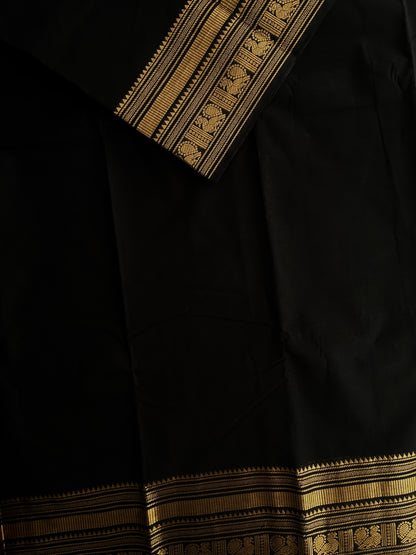 Kanchi cotton saree with zari border black