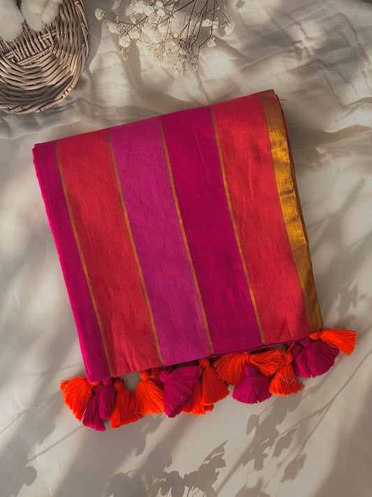 Pink Mul mul saree with zari stripes