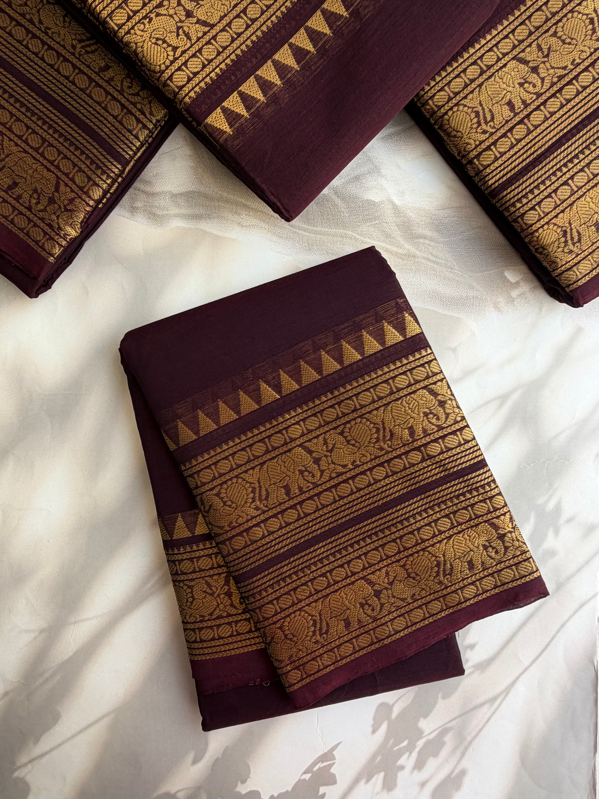 Kanchi cotton saree with rettapett border maroonish brown