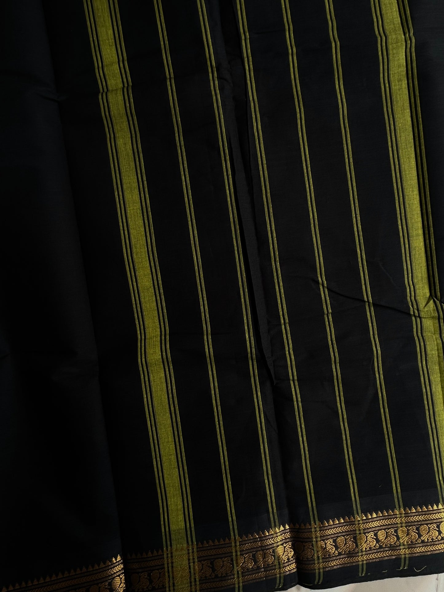 Kanchi cotton saree with minimal zari border - black