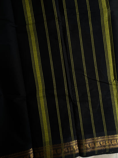 Kanchi cotton saree with minimal zari border - black