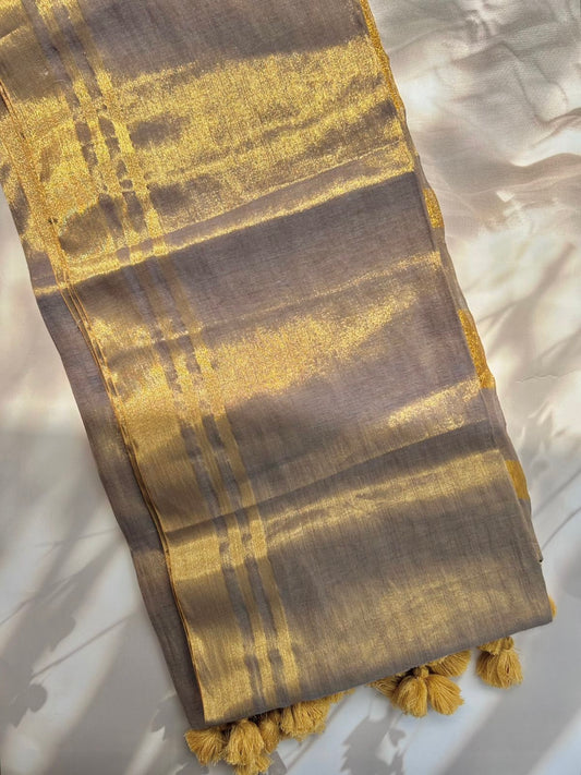Grey mul mul tissue saree