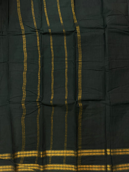 Sungudi saree with minimal zari border dark green