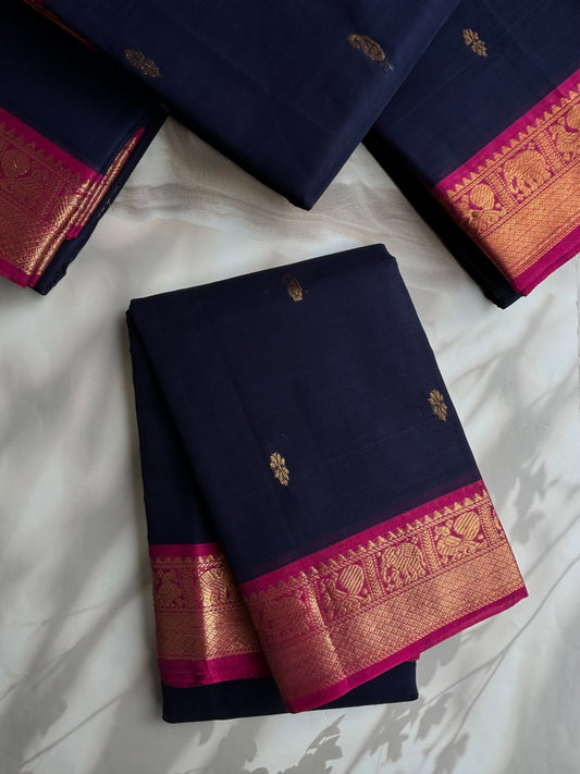 Kanchi cotton saree with butta weaves navy blue