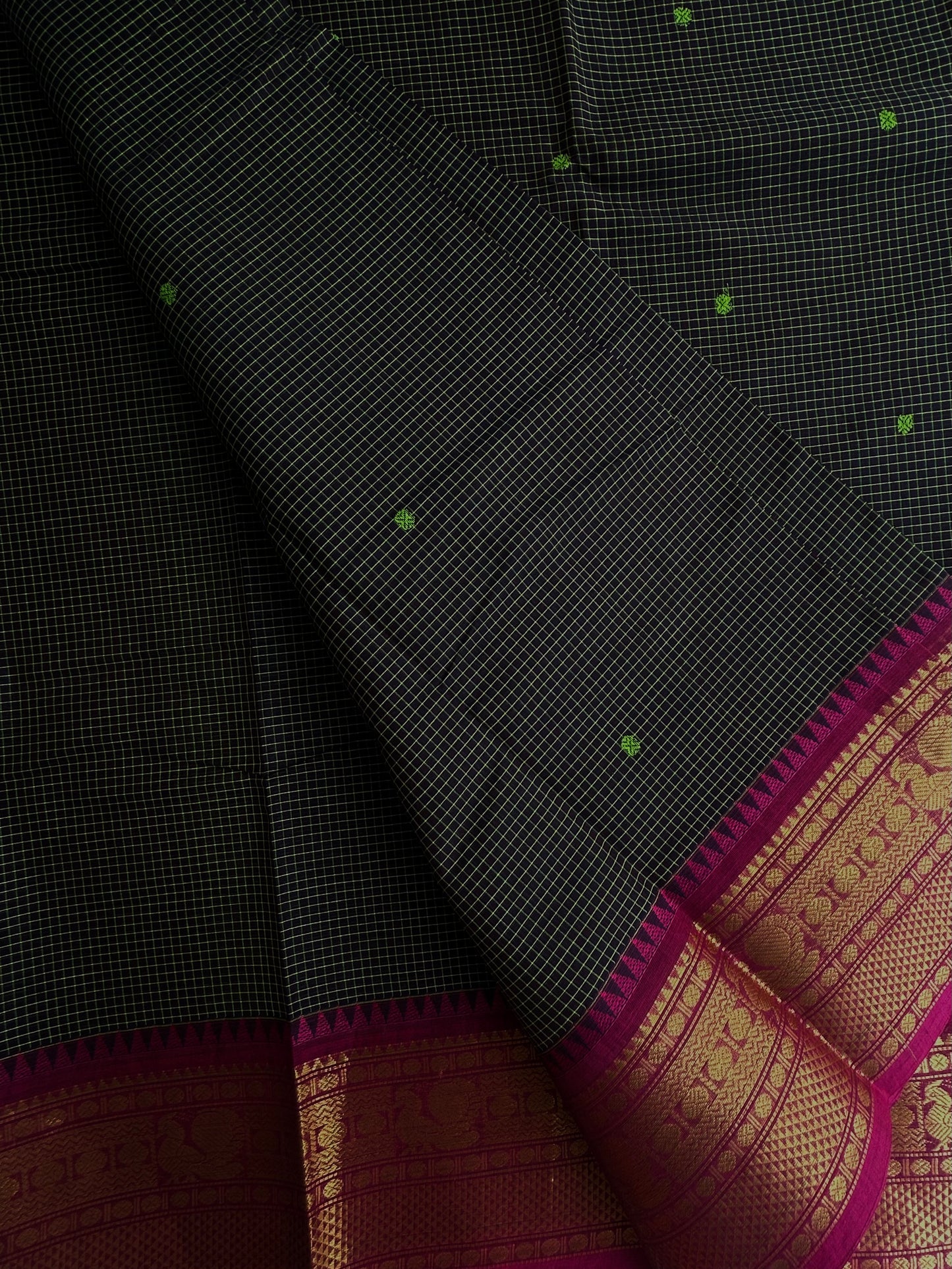 Kanchi cotton saree with checks and butta weaves