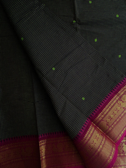 Kanchi cotton saree with checks and butta weaves