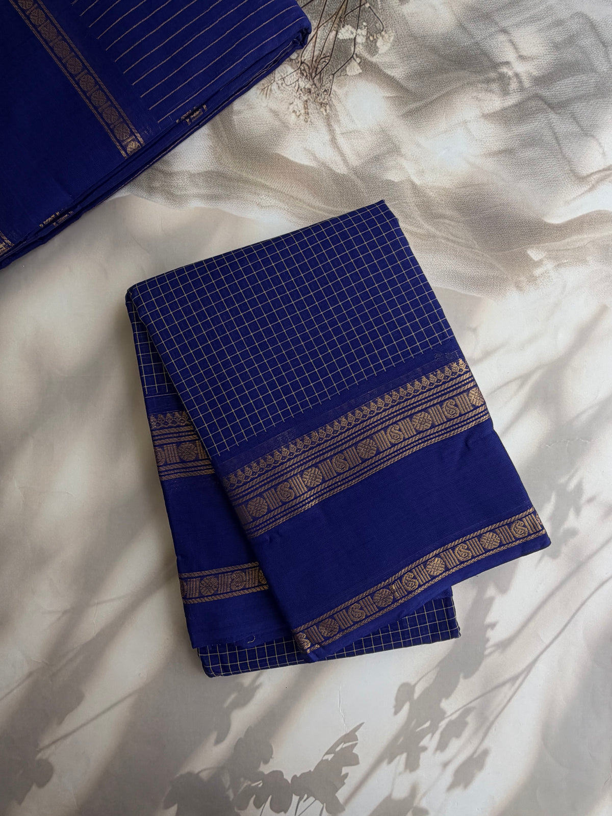 Kanchi cotton saree in kattam pattern blue