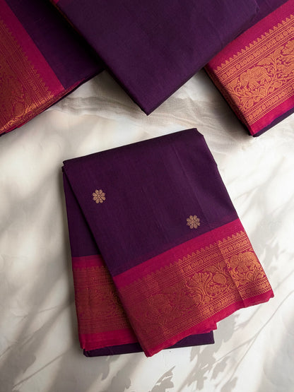 Kanchi cotton saree in zari butta weaves & grand pallu - purple