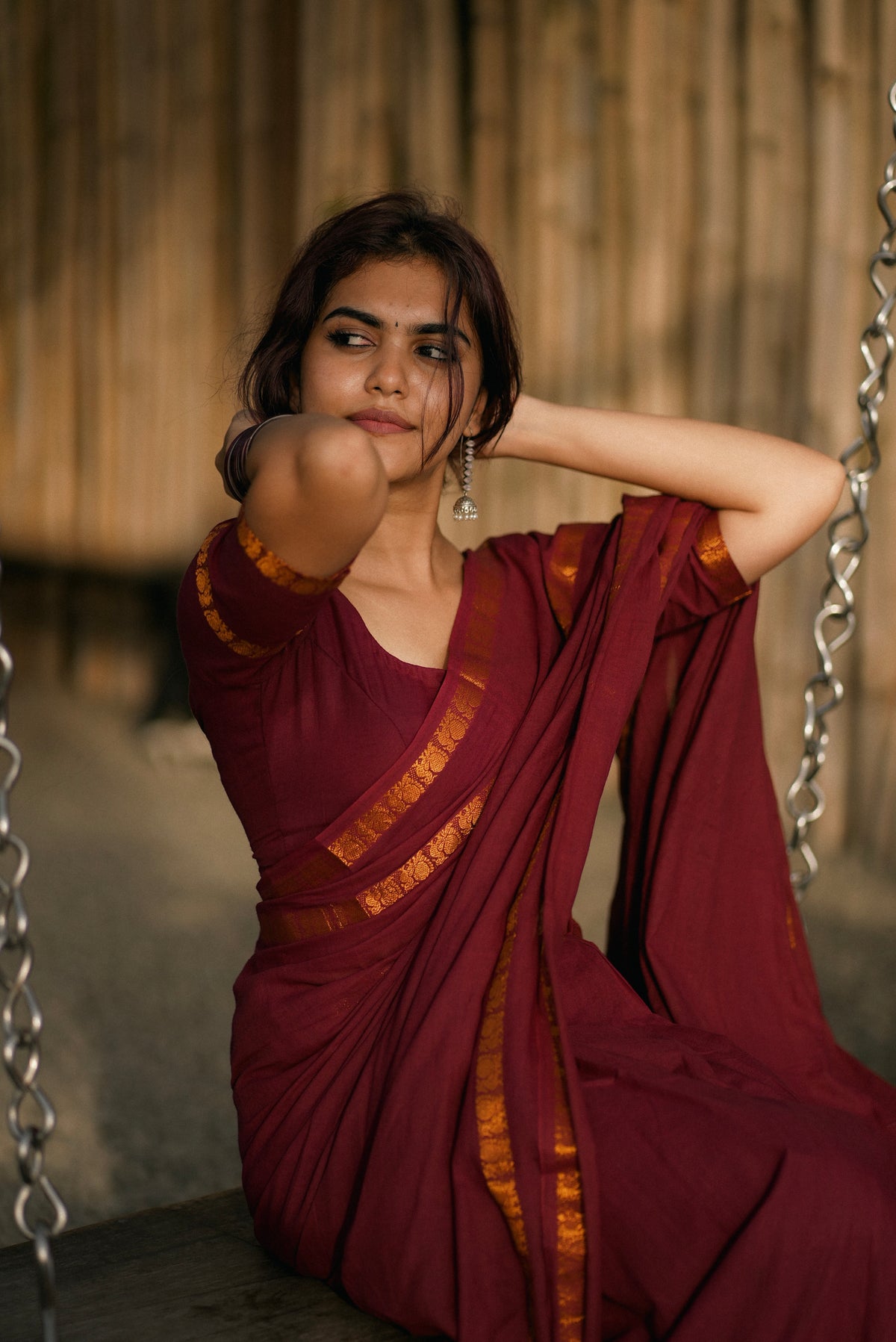 Sungudi Cotton saree with peacock border