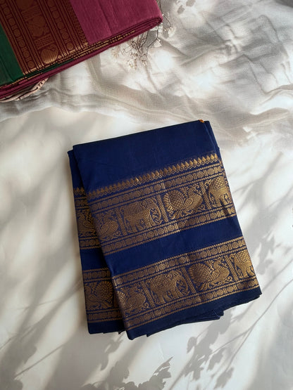 Kanchi cotton saree with rettapett border & butta weaves