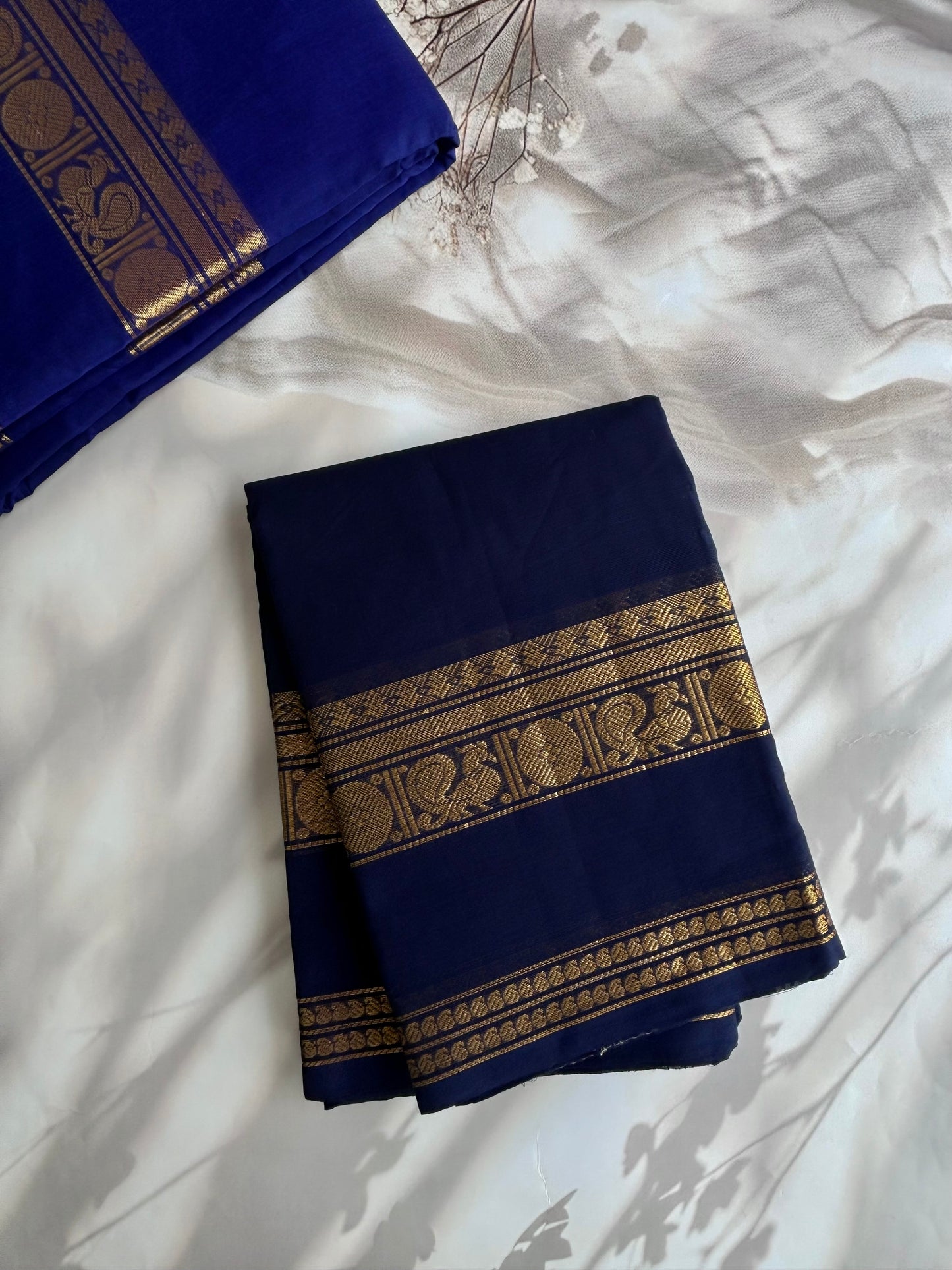 Kanchi cotton saree with zari weaves navy blue