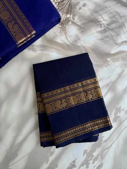 Kanchi cotton saree with zari weaves navy blue
