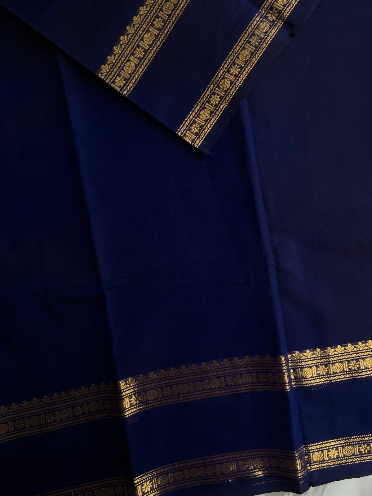 Blue Kanchi cotton saree with zari border