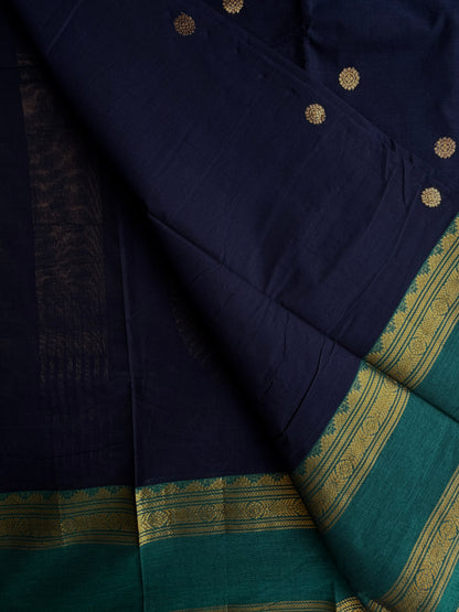 Kanchi cotton saree with butta weaves navy blue