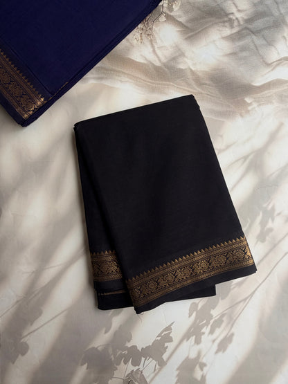 Kanchi cotton saree with minimal zari border black