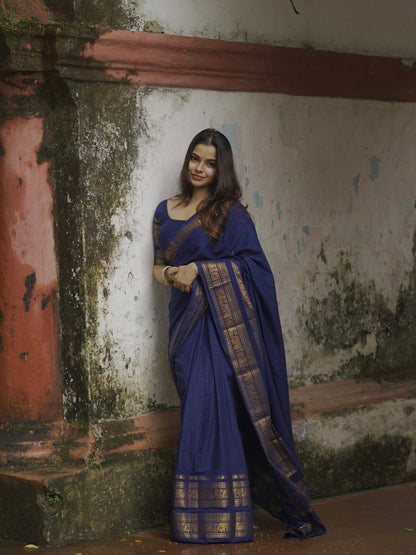 Sungudi saree with rettapett border - blue