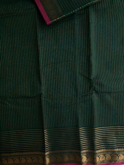 Kanchi cotton saree with Vairaoosi weaves green