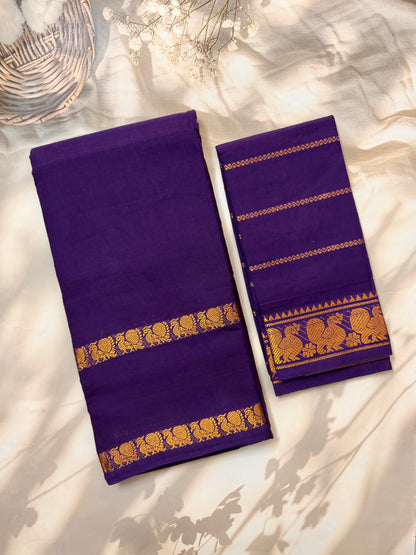 Sungudi Cotton saree with peacock border Purple