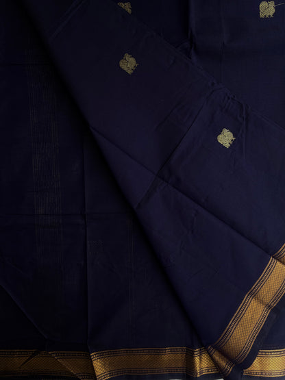 Kanchi cotton with zari weaves on body and pallu navy blue