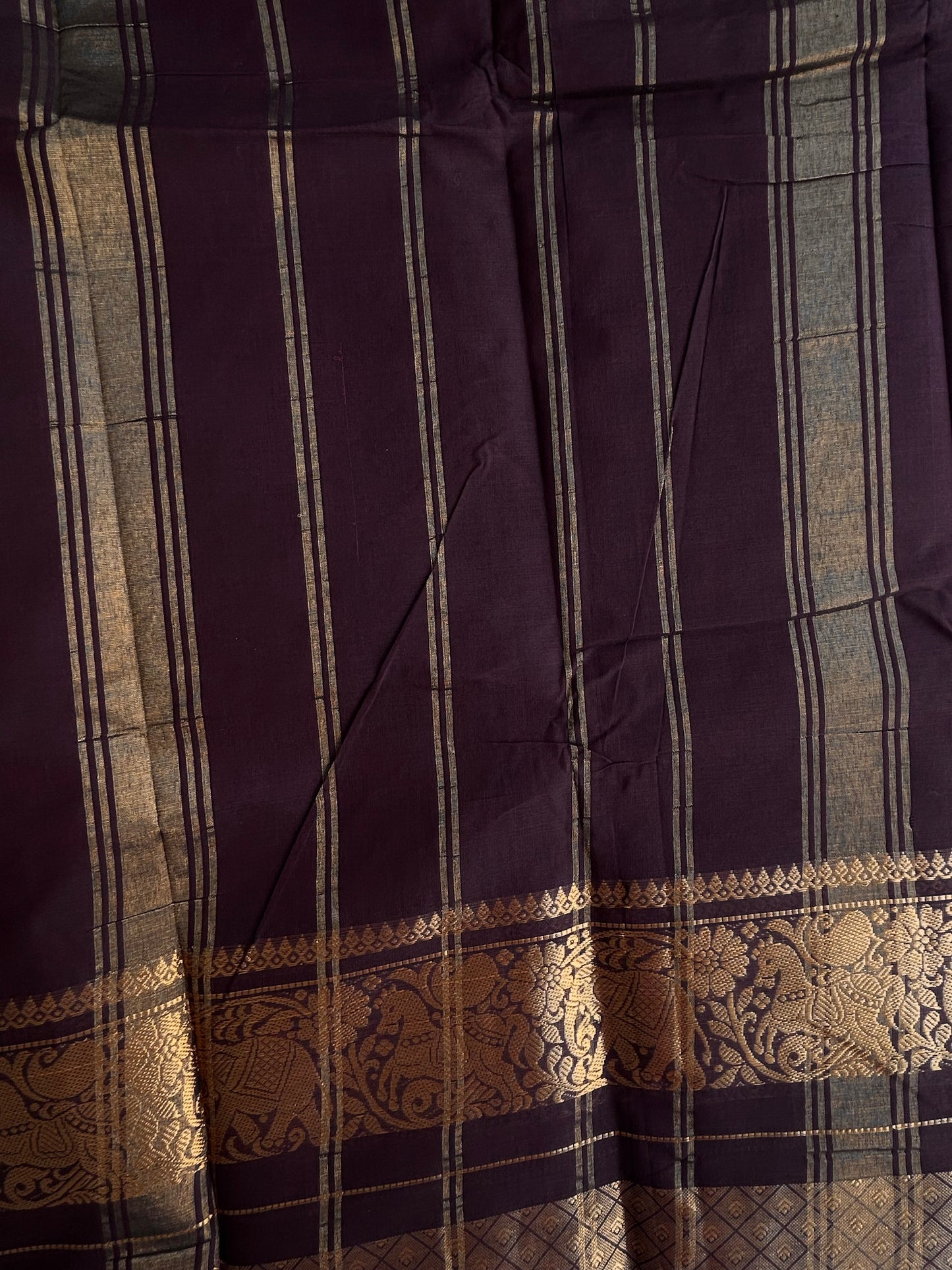 Kanchi cotton saree rettapet border - Coffee brown
