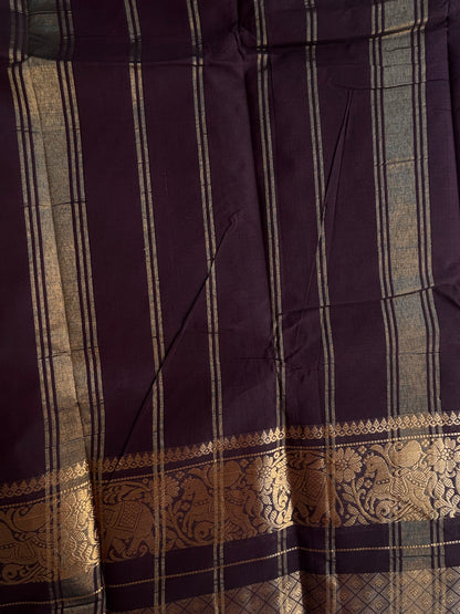 Kanchi cotton saree rettapet border - Coffee brown