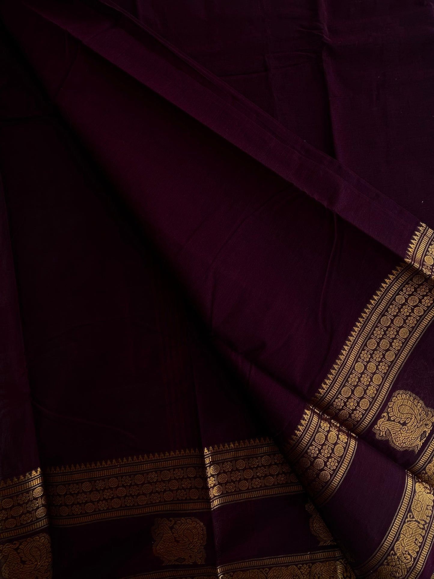 Kanchi cotton saree with rettapett border brown