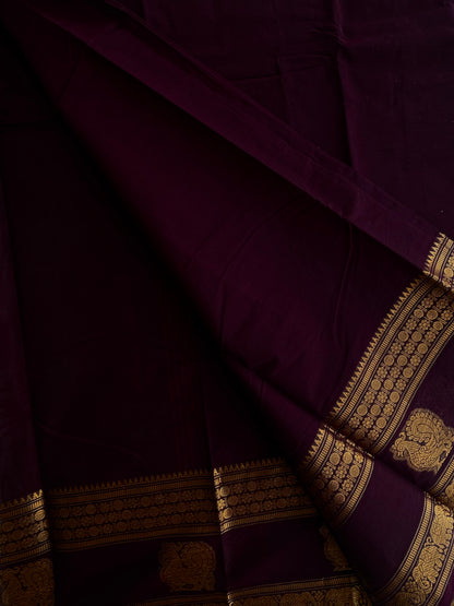 Kanchi cotton saree with rettapett border brown
