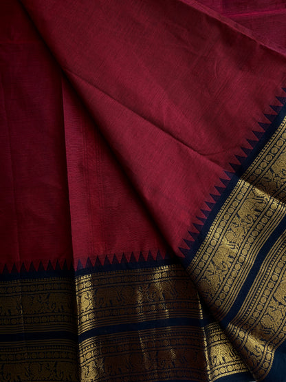 Kanchi cotton saree with rettapett border maroon with black border
