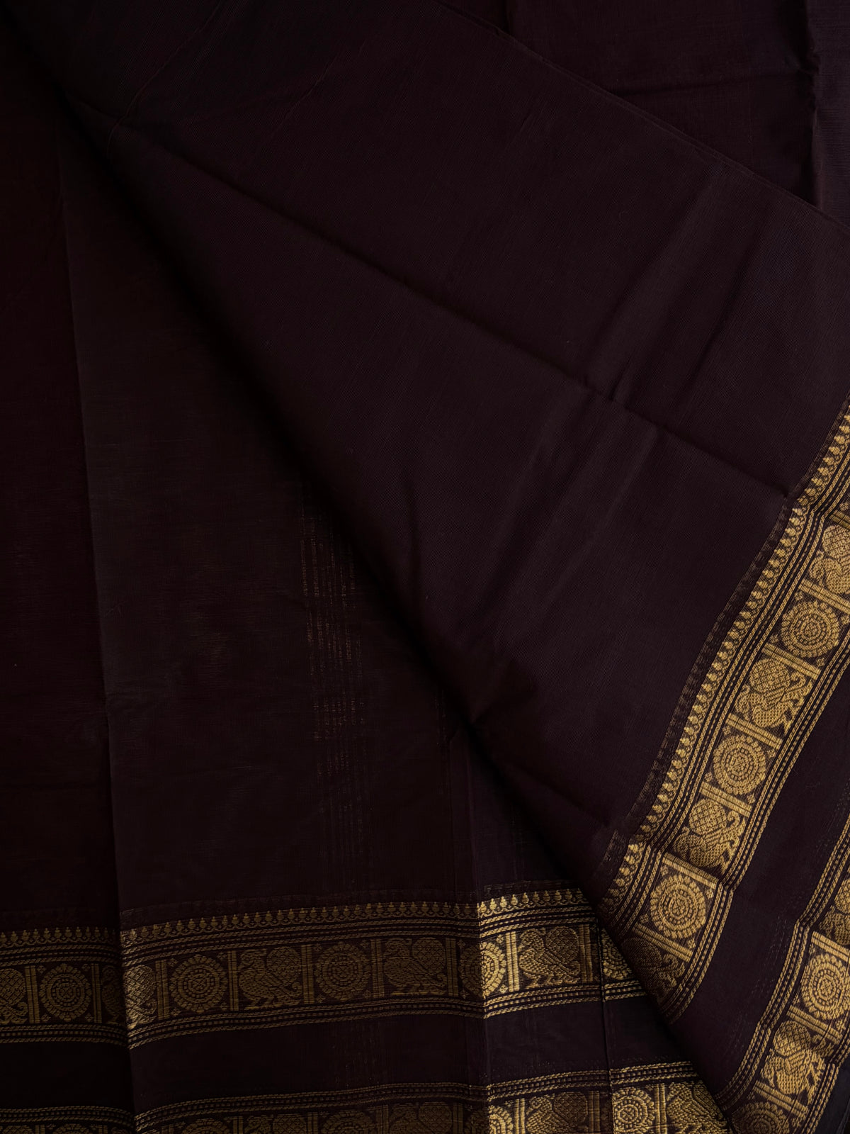 Kanchi cotton saree with zari weaves brown