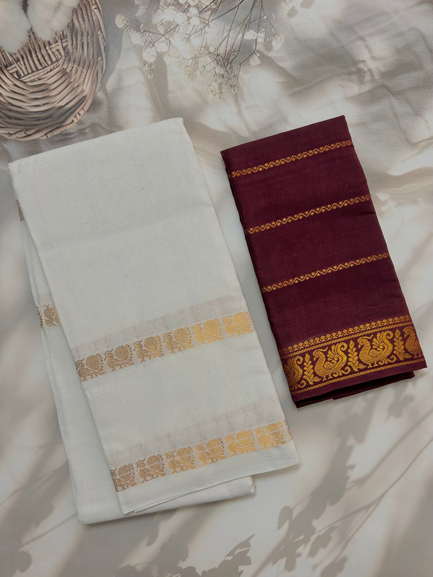 Sungudi Cotton saree with peacock zari border