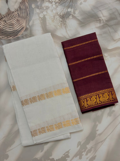 Sungudi Cotton saree with peacock zari border