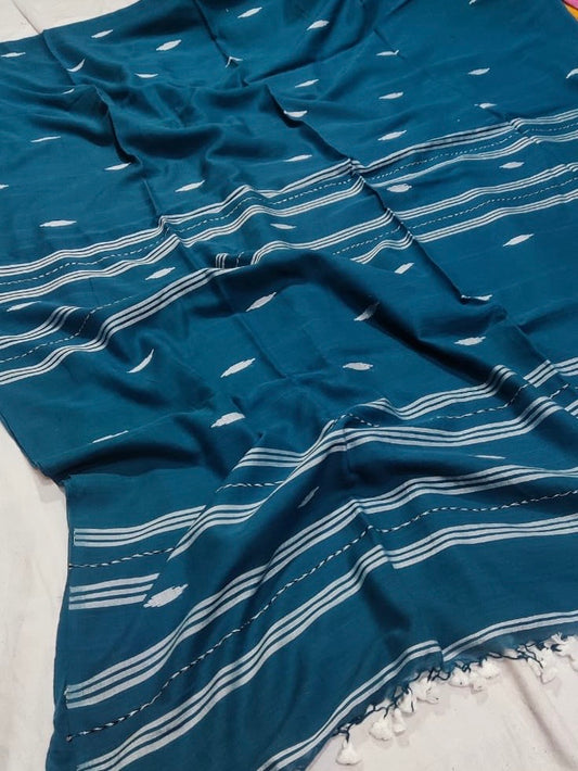 Handloom mul saree Teal blue