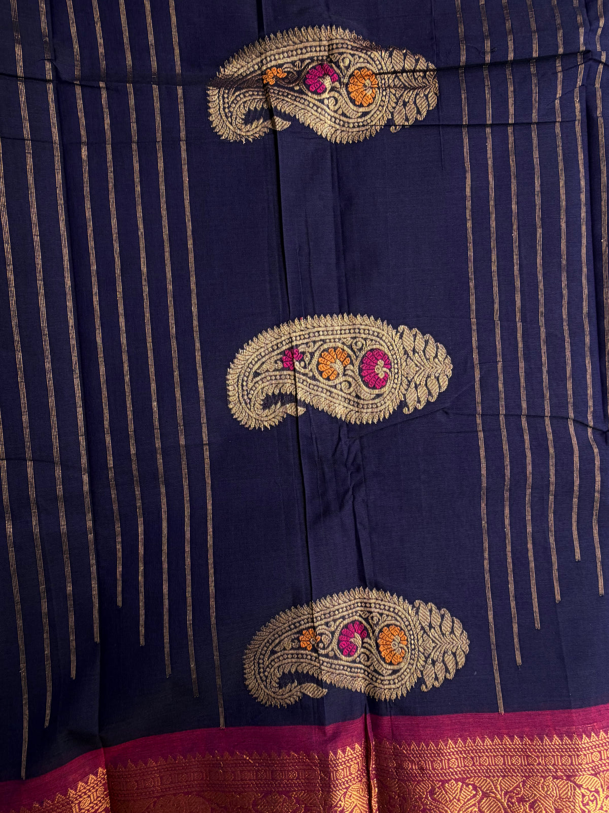 Kanchi cotton saree with butta weaves & zari pallu blue