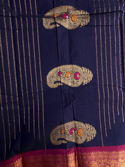 Kanchi cotton saree with butta weaves & zari pallu blue