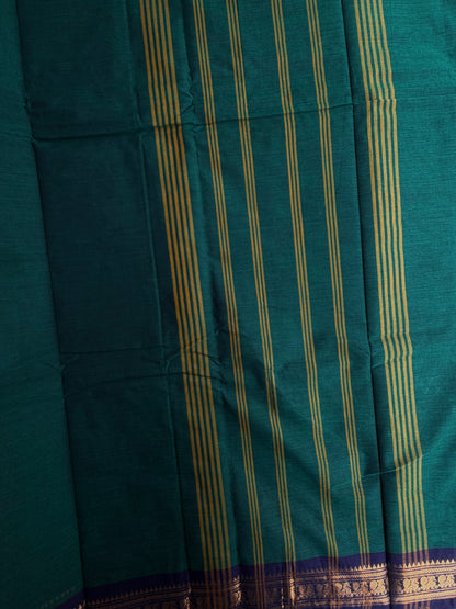 Kanchi cotton saree with zari weaves peacock green