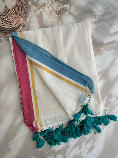 Off white Mul mul saree with zari borders