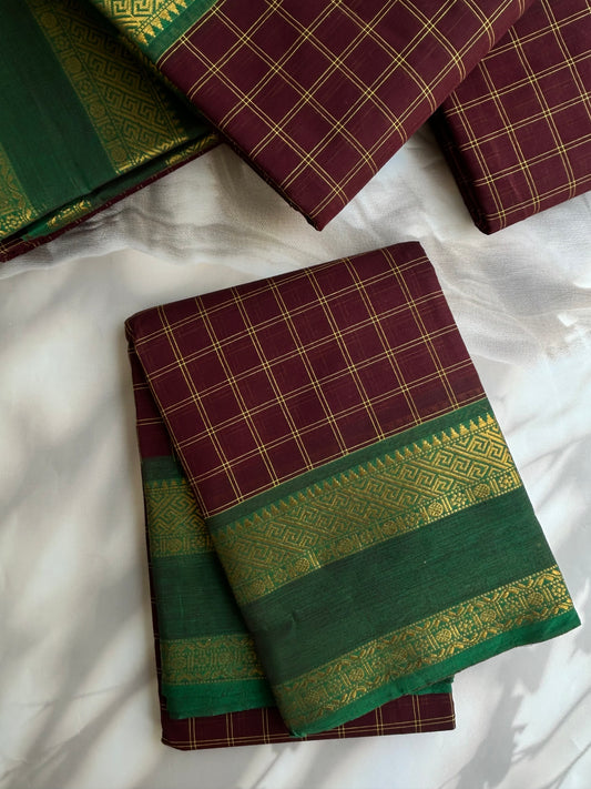 Kanchi cotton saree in kattam pattern