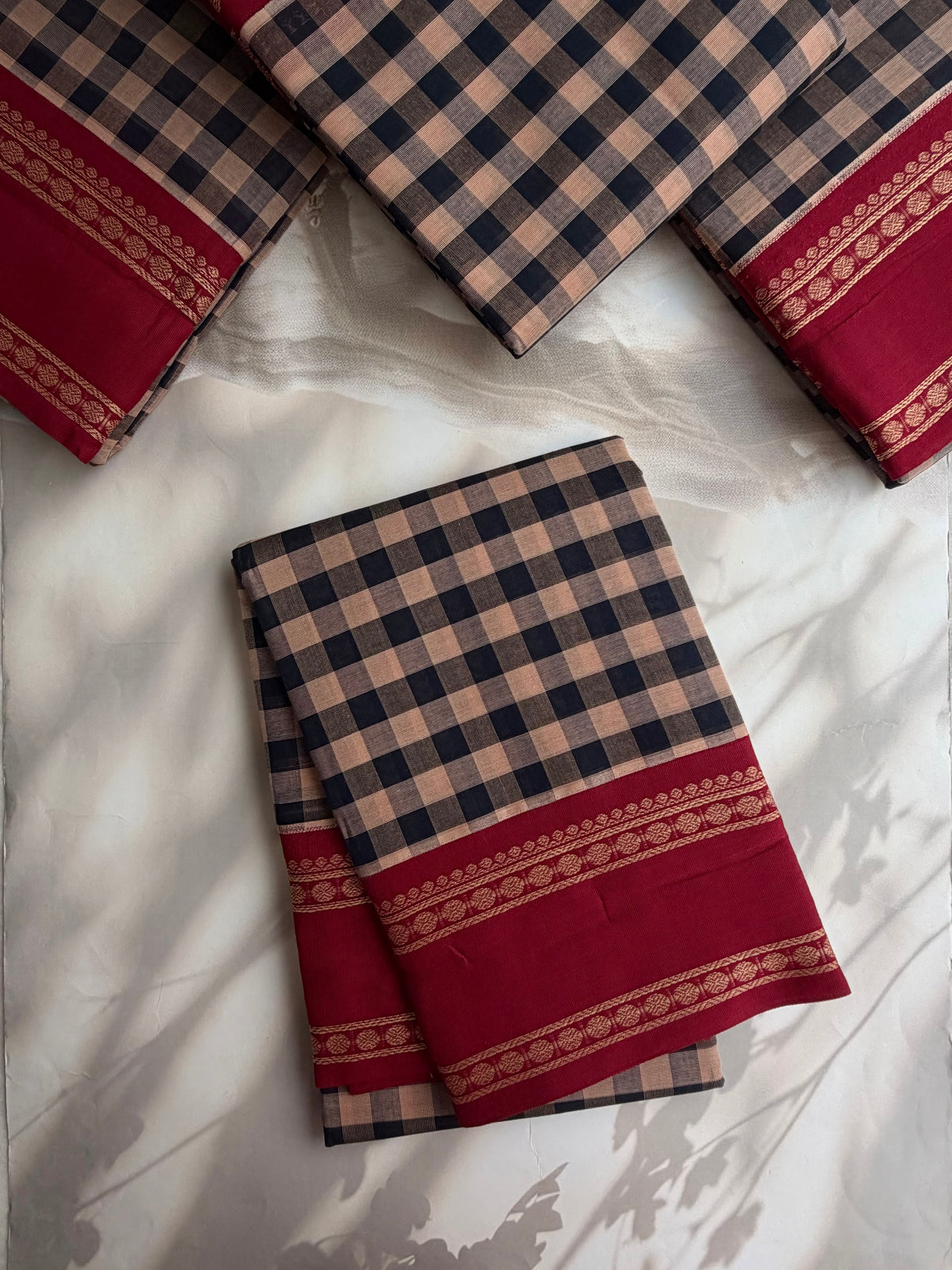 Kanchi cotton saree with kattam weaves multicolor