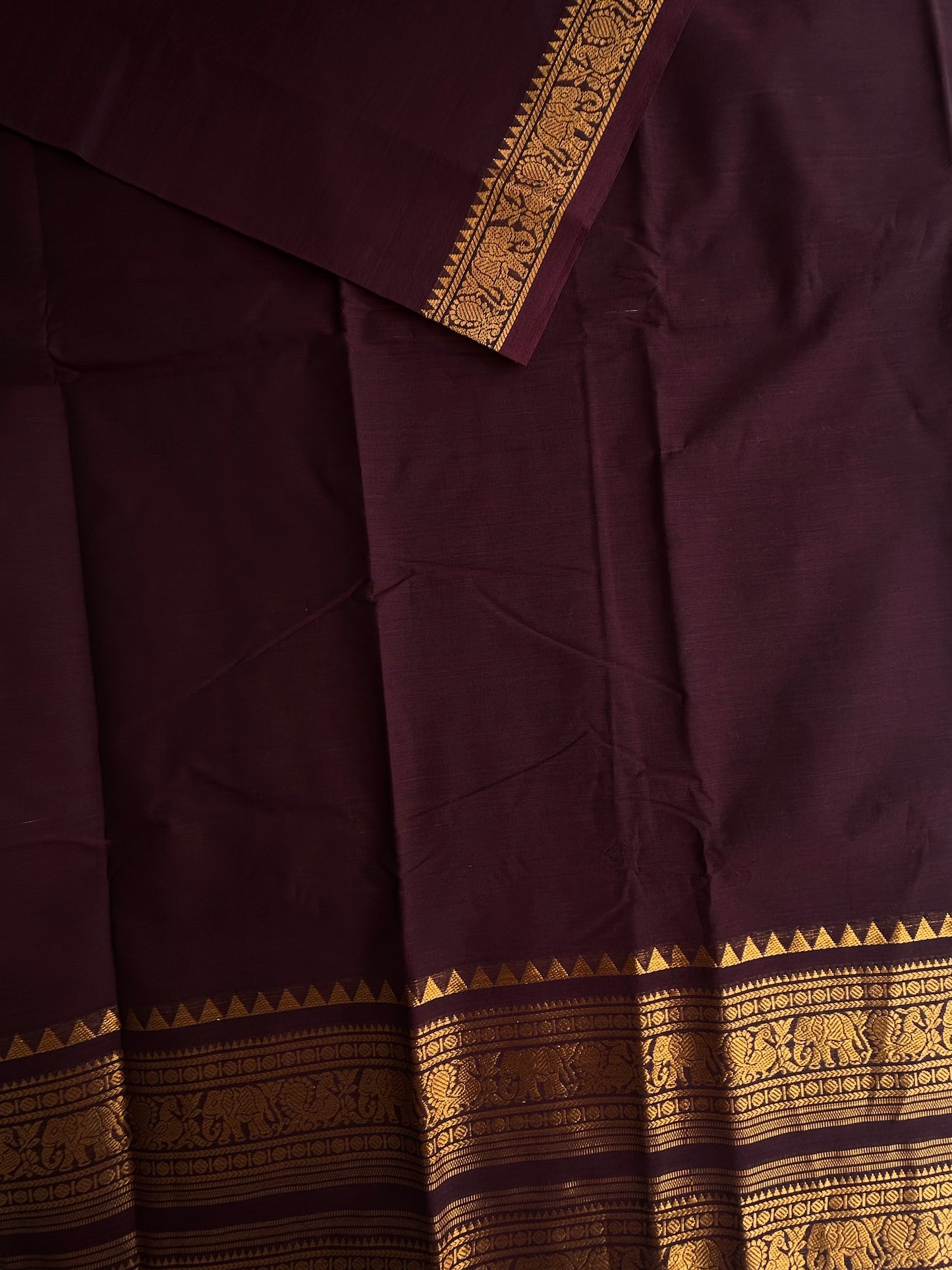 Kanchi cotton saree with rettapett border brown