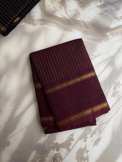 Kanchi cotton saree with Vairaoosi weaves - brown